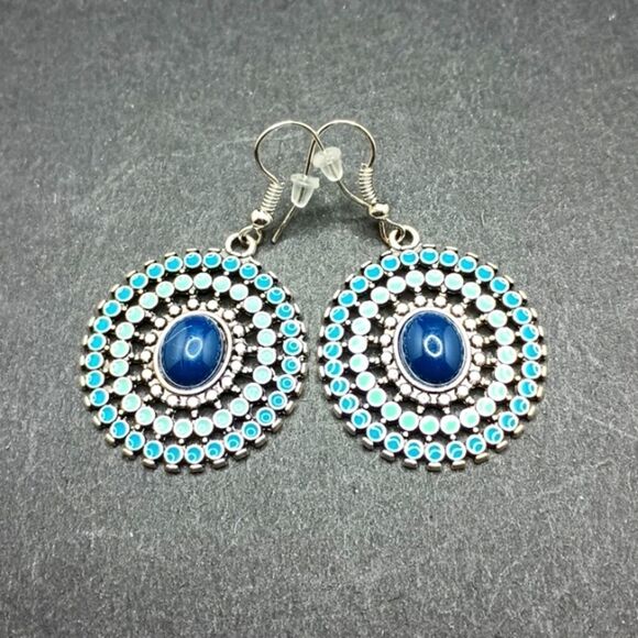 blue mandala earrings minimalist simple boho jewelry - Picture 1 of 4